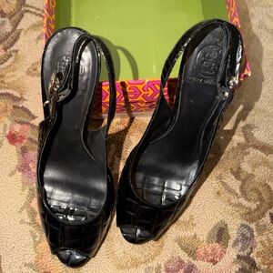 Tory Burch Slingback peep toe Heels – Size 10– Black Suede